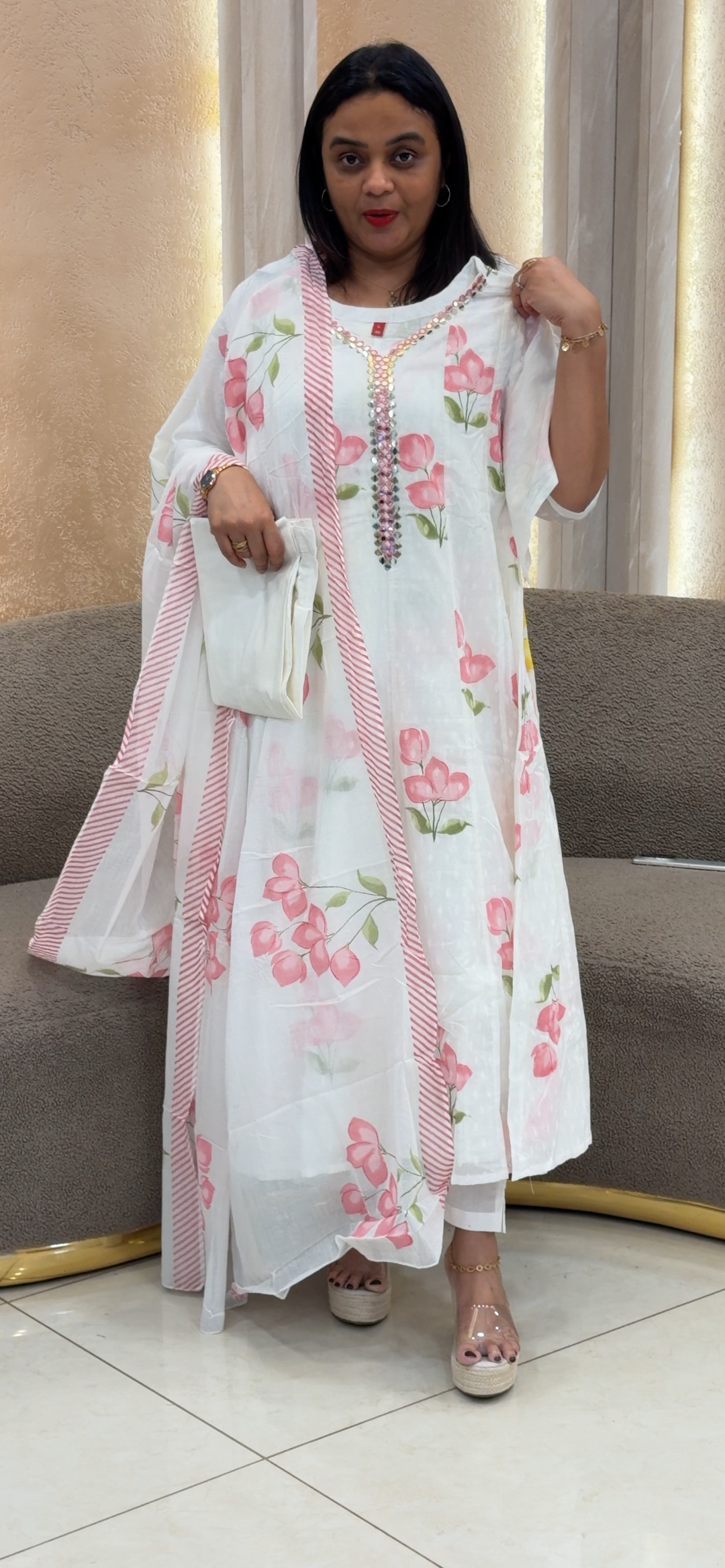 COTTON ANARKALI TOP, BOTTOM AND DUPATTA  - NUWA - 1182