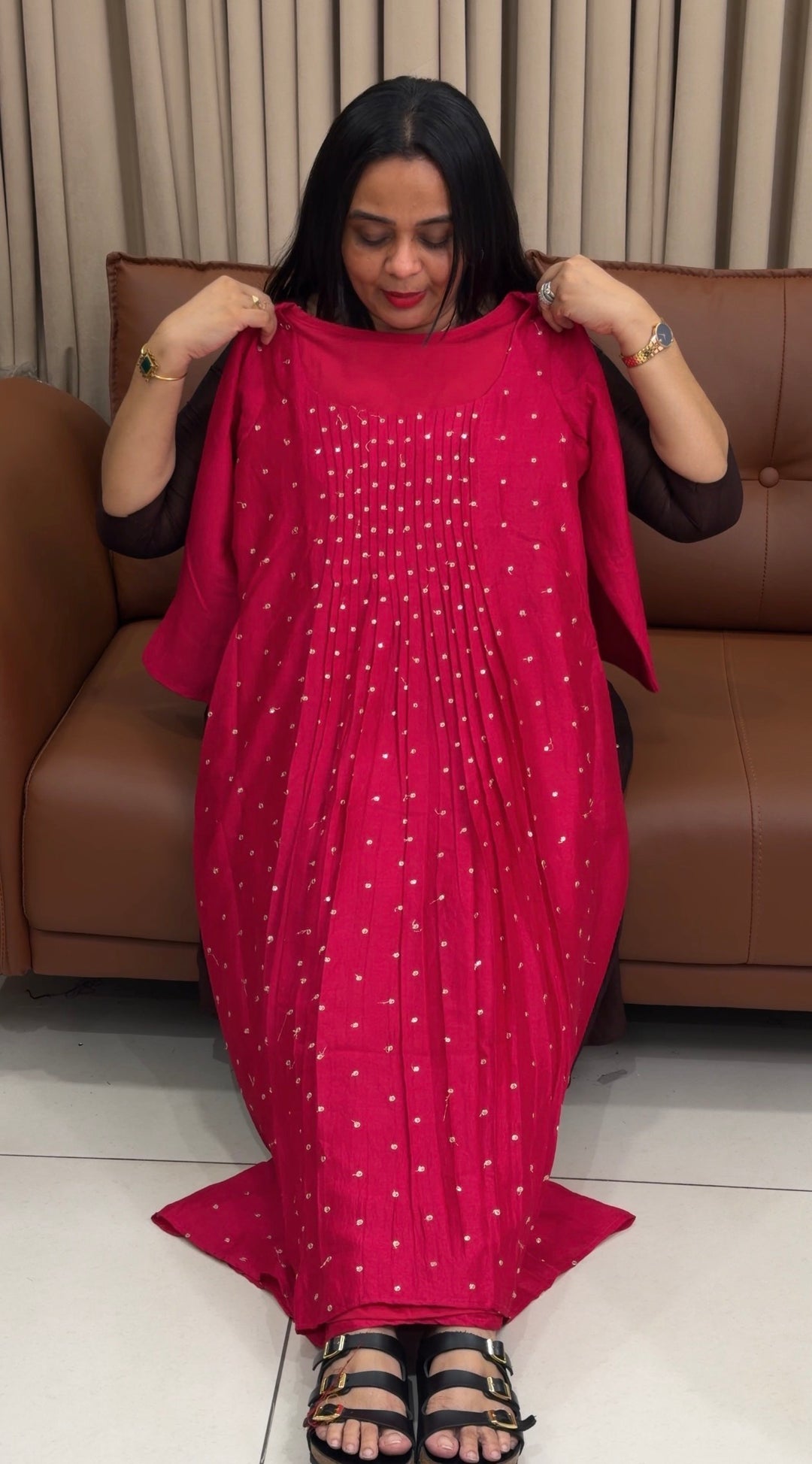 IN-HOUSE SEMI RAW SILK SLITTED TOPS -  NUWA-1912
