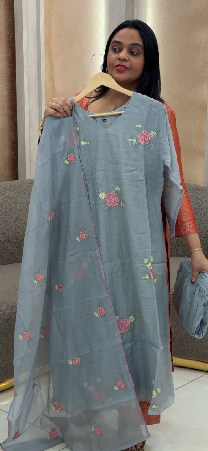 MUL CHANDERI TOP, BOTTOM AND DUPATTA - NUWA - 1337