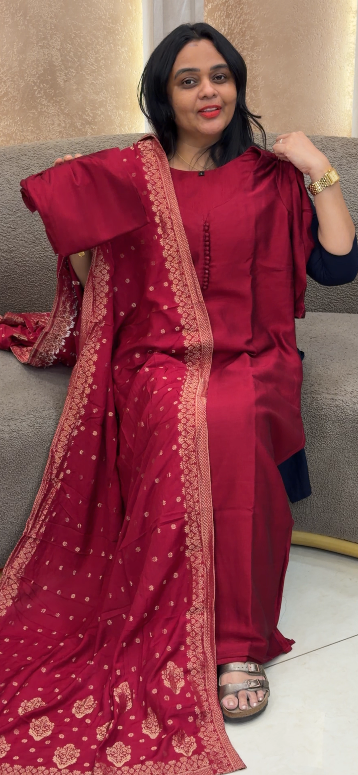 SEMI RAW SILK TOP, BOTTOM AND DUPATTA - NUWA - 2425