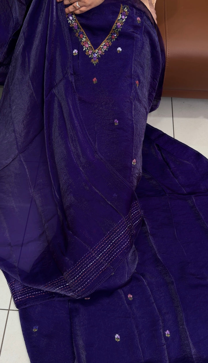 VELVET ORGANZA UNSTITCHED SALWAR SUITS - NUWA-1815