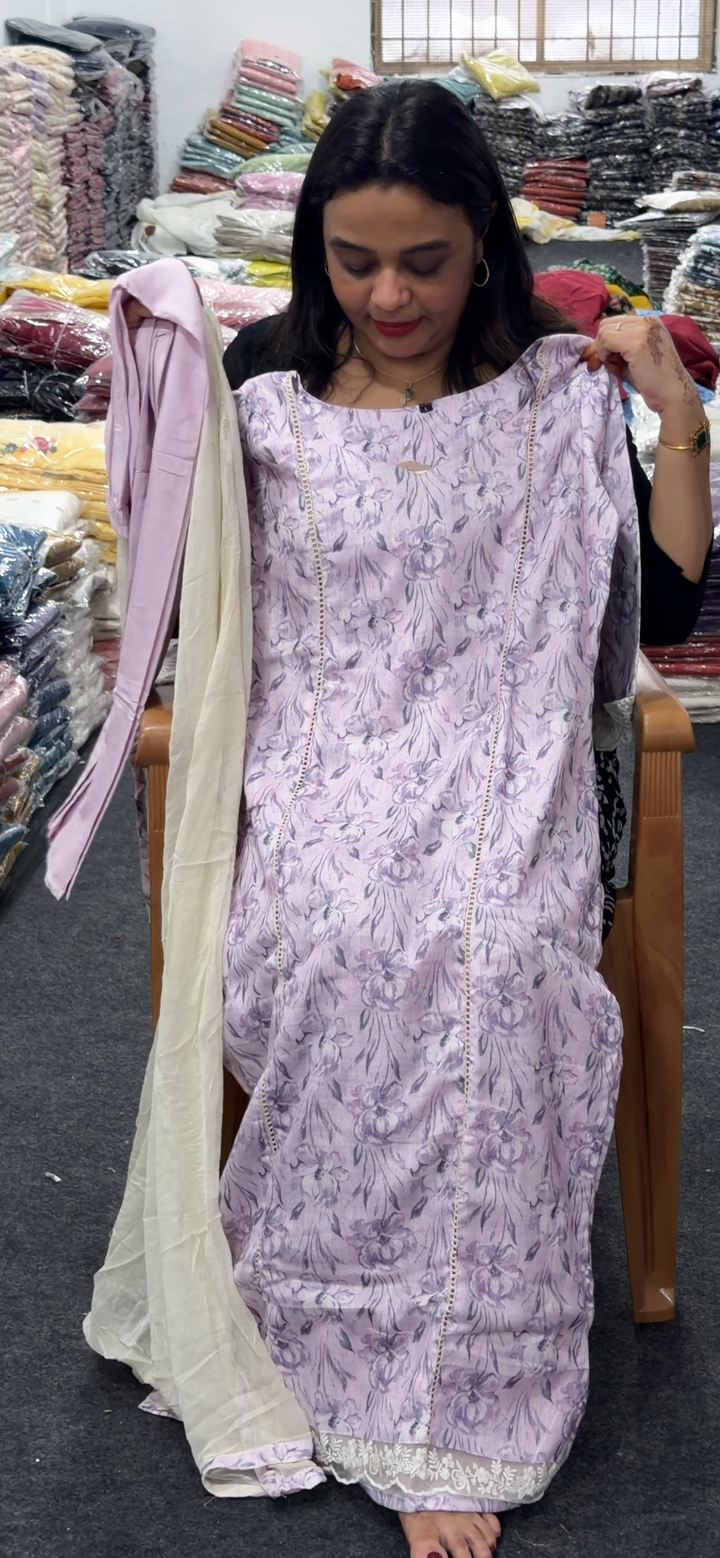 PRINTED LINEN TOP, BOTTOM AND DUPATTA - NUWA - 1242