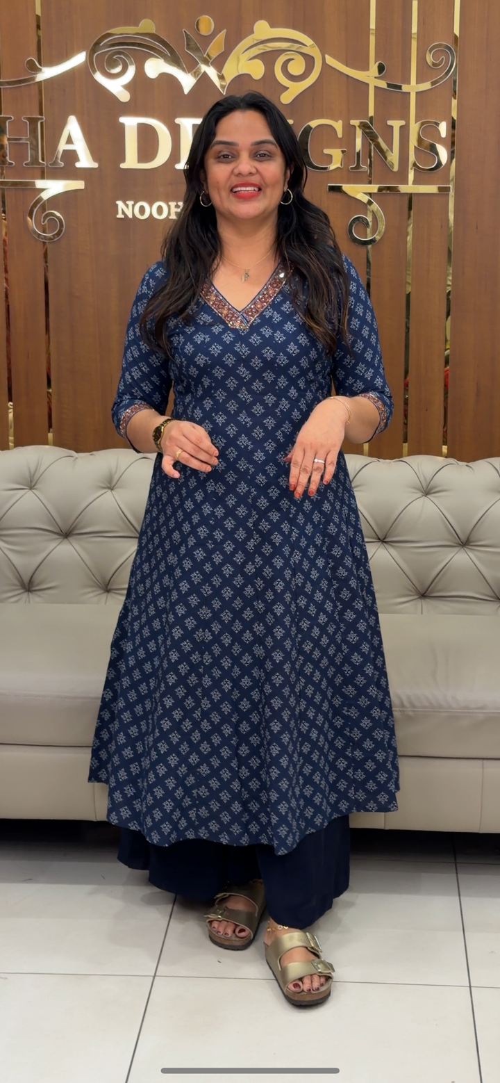 PRINTED COTTON ANARKALI TOP - NUWA - 397