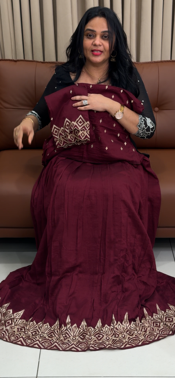 SEMI RAW SILK SEMI  STITCHED DHAVANI SETS - NUWA - 1832