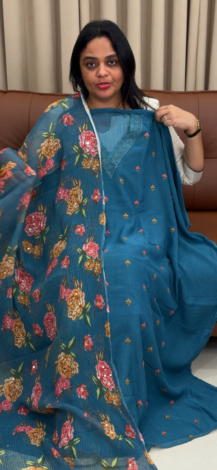 MUL CRUSHED UNSTITCHED SALWAR SUITS - NUWA - 1716