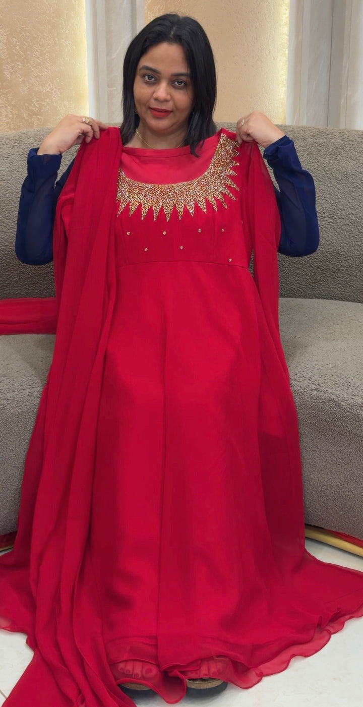 IN-HOUSE PARTY WEAR ANARKALI TOP AND DUPATTA - IHA 1458