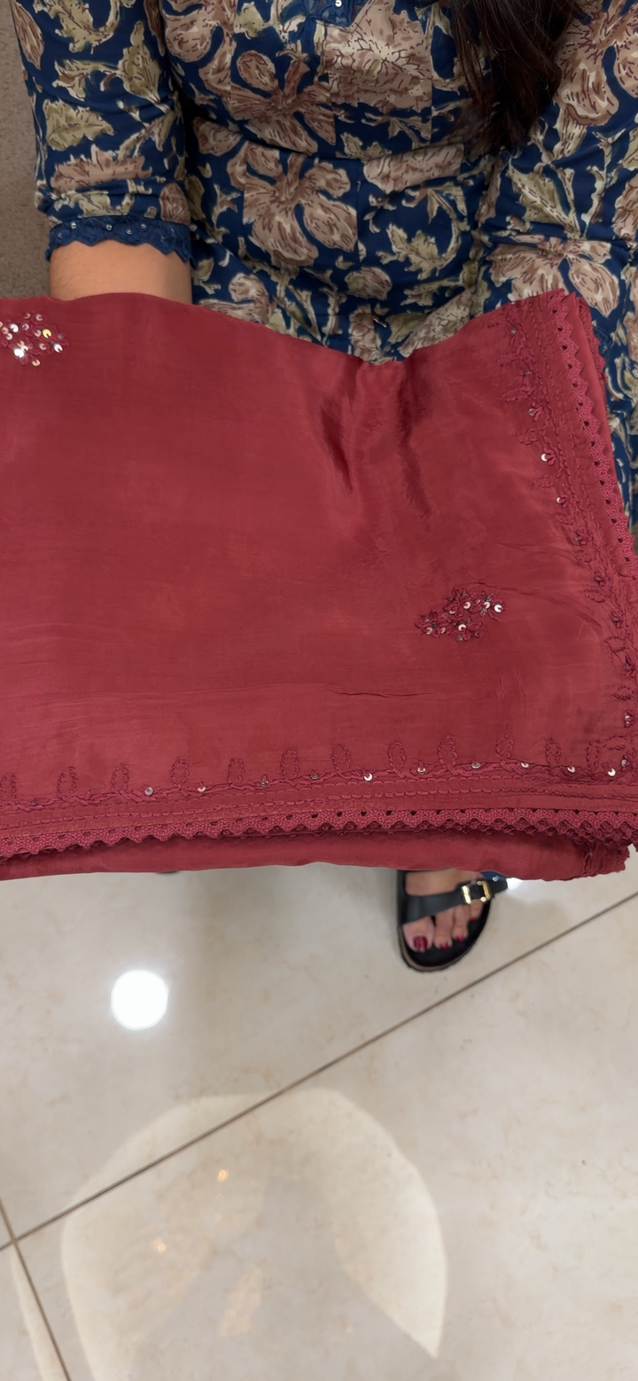 VISCOSE CRAPE CHIKANKARI SAREES - NUWA - 1623