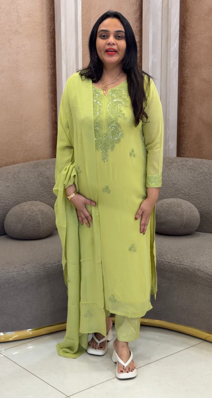 GEORGETTE LUCKNOWI TOP, BOTTOM AND DUPATTA - NUWA-1062