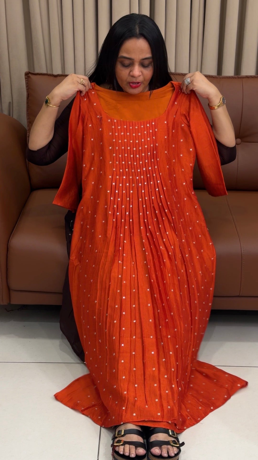 IN-HOUSE SEMI RAW SILK SLITTED TOPS -  NUWA-1912