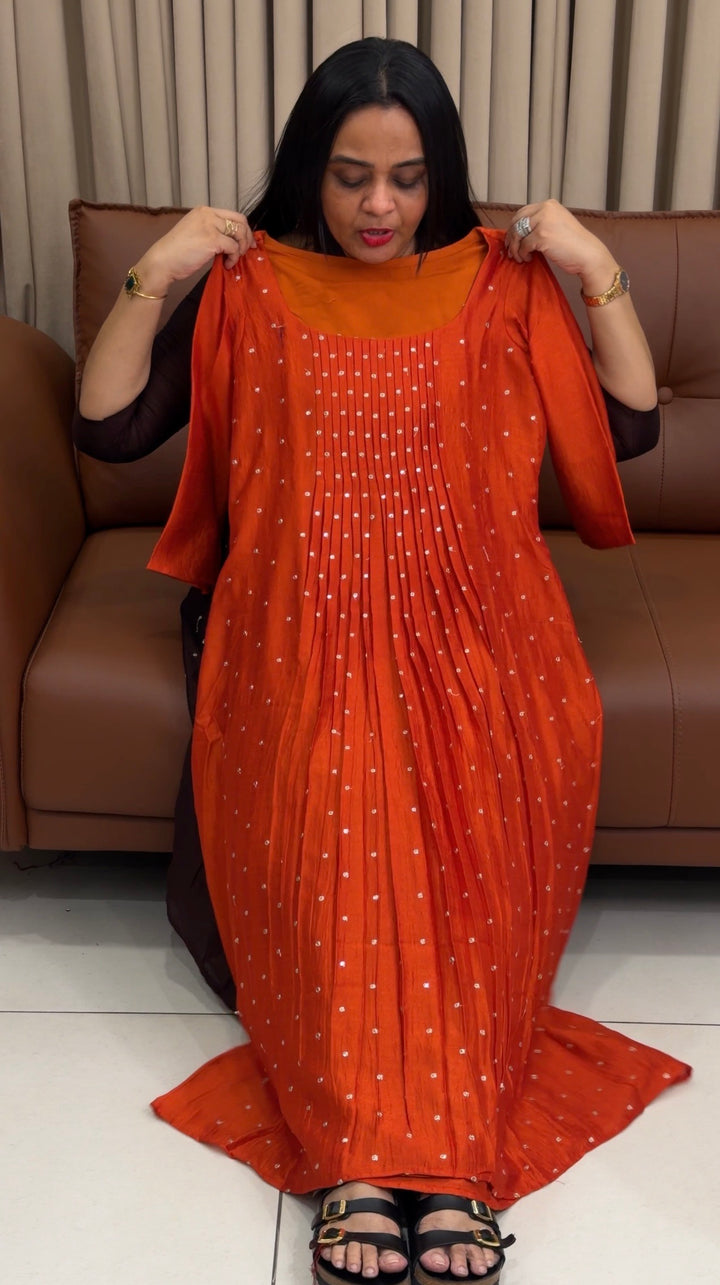 IN-HOUSE SEMI RAW SILK SLITTED TOPS -  NUWA-1912