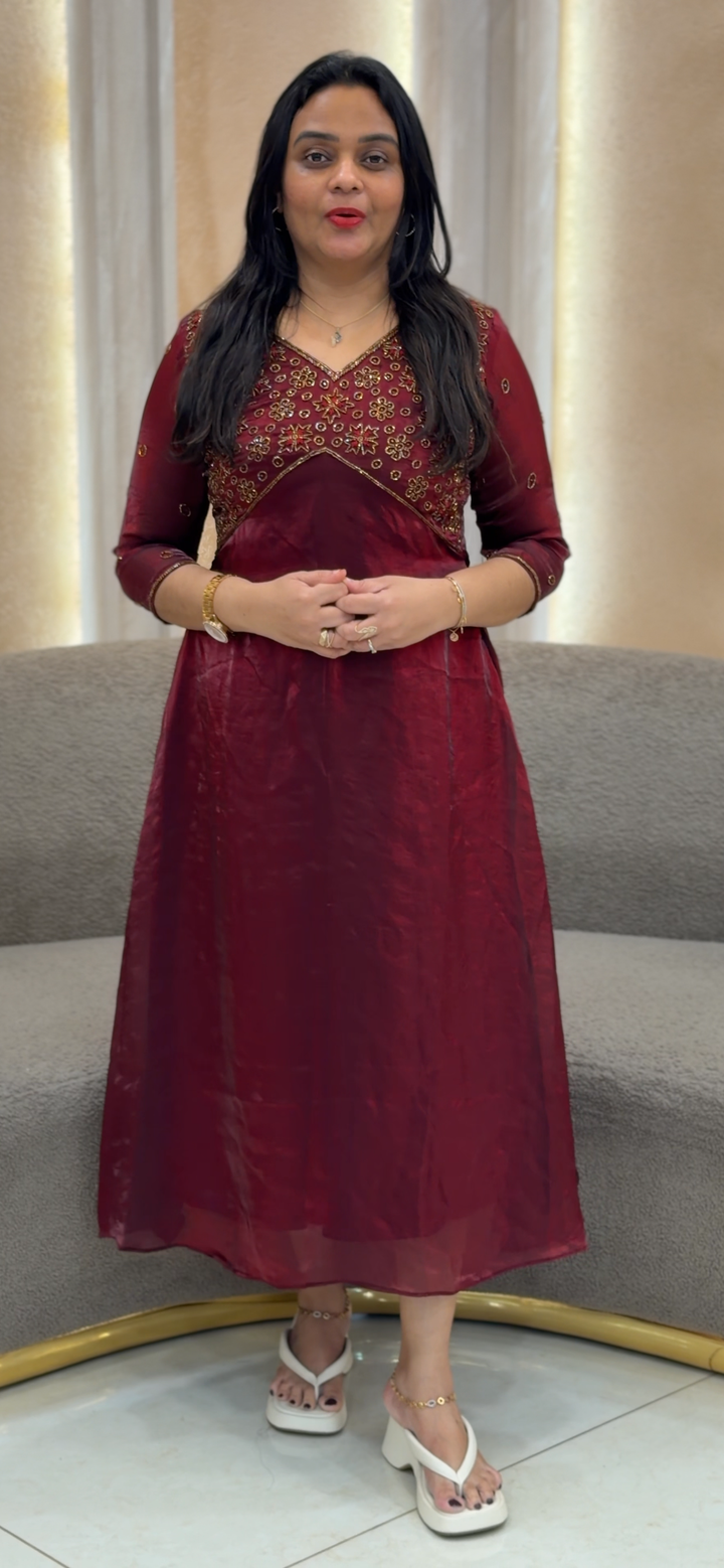 HAND WORKED VELVET ORGANZA ALINE TOP - NUWA-1173
