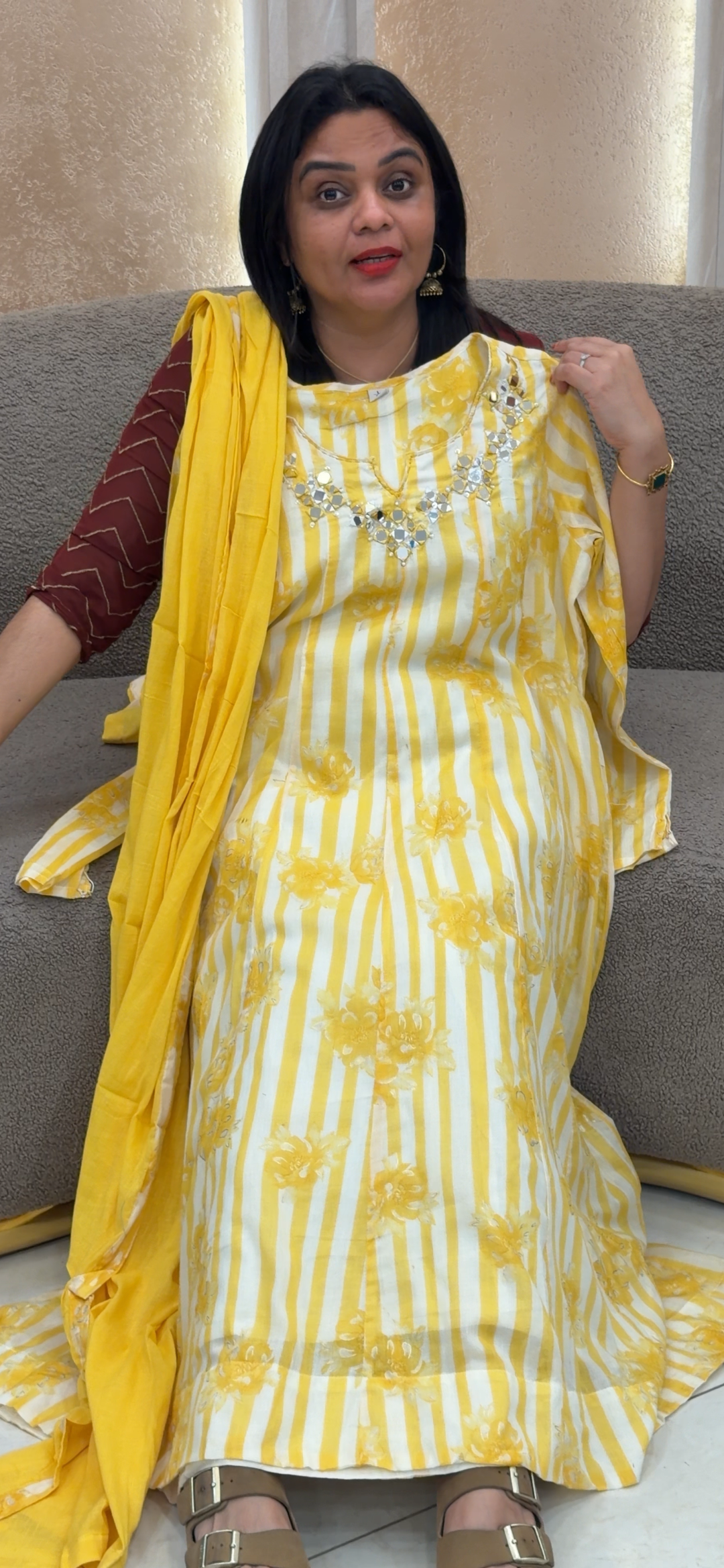 MUL CHANDERI ANARKALI TOP , BOTTOM AND DUPATTA - NUWA - 1493