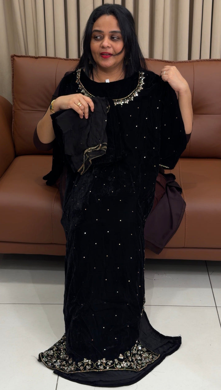 HANDWORKE VELVET TOP,BOTTOM AND DUPATTA - NUWA-1805