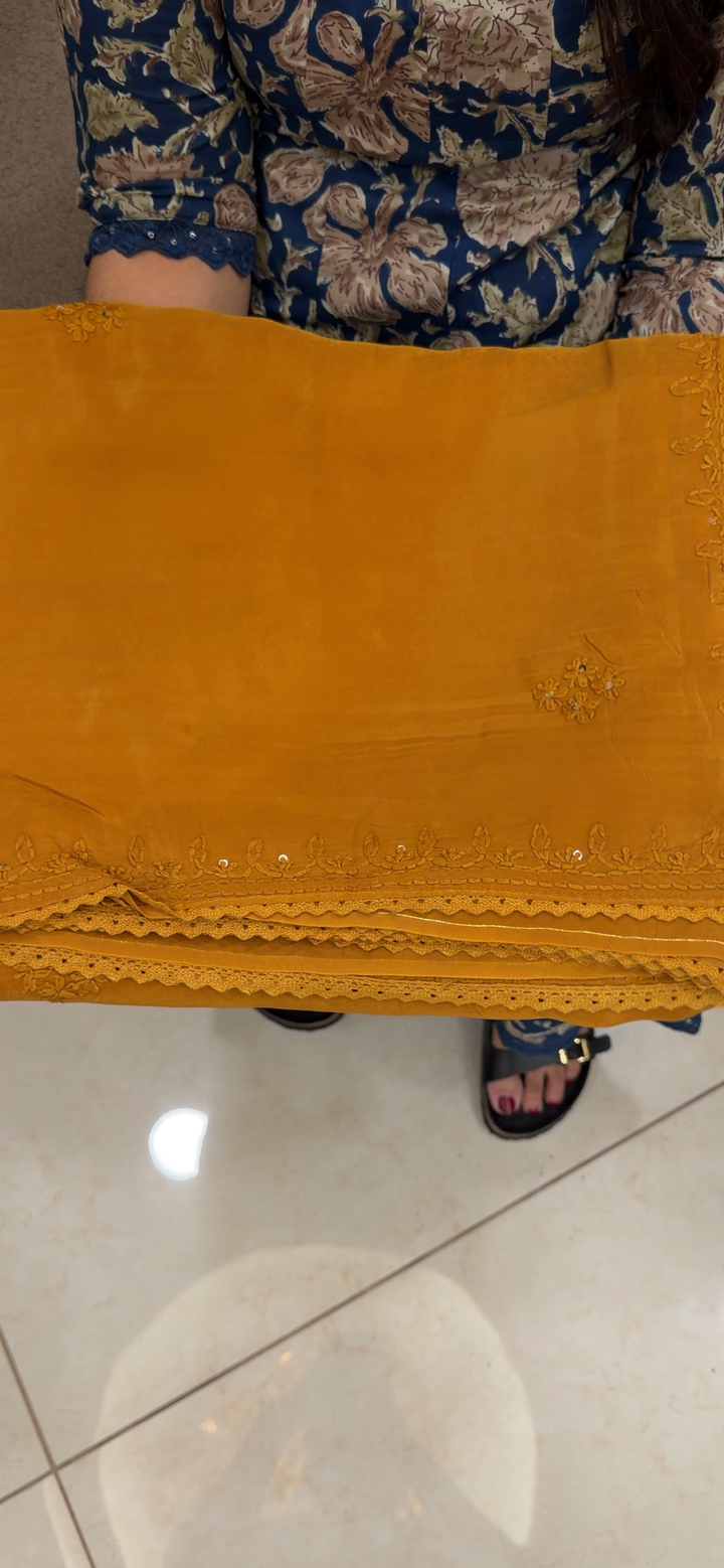 VISCOSE CRAPE CHIKANKARI SAREES - NUWA - 1623