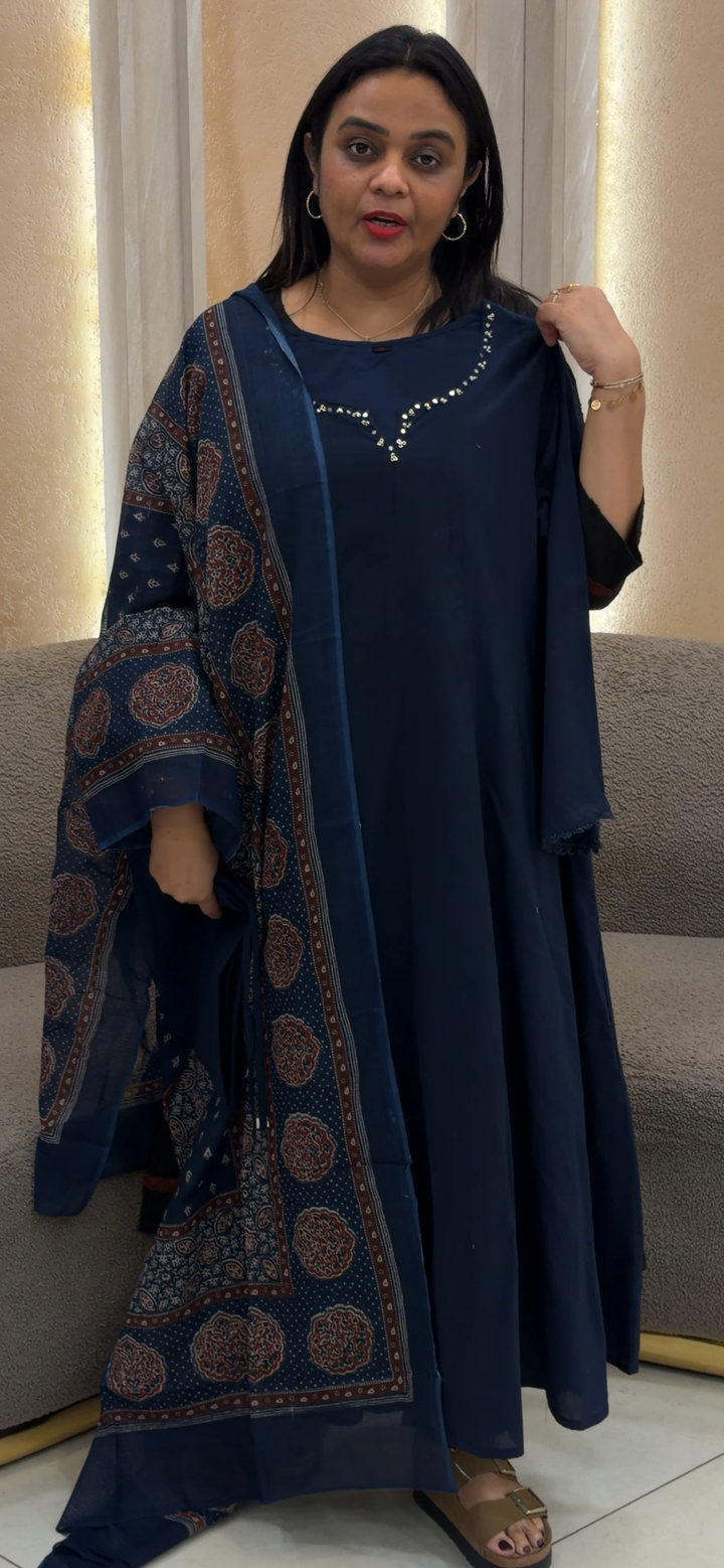 COTTON ANARKALI TOP, BOTTOM AND DUPATTA  - NUWA - 1112