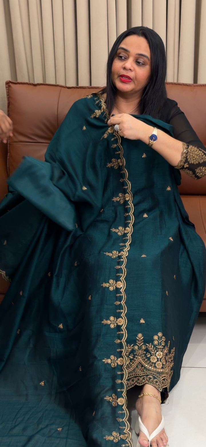 SEMI RAW SILK UNSTITCHED SALWAR SUITS - NUWA - 1915