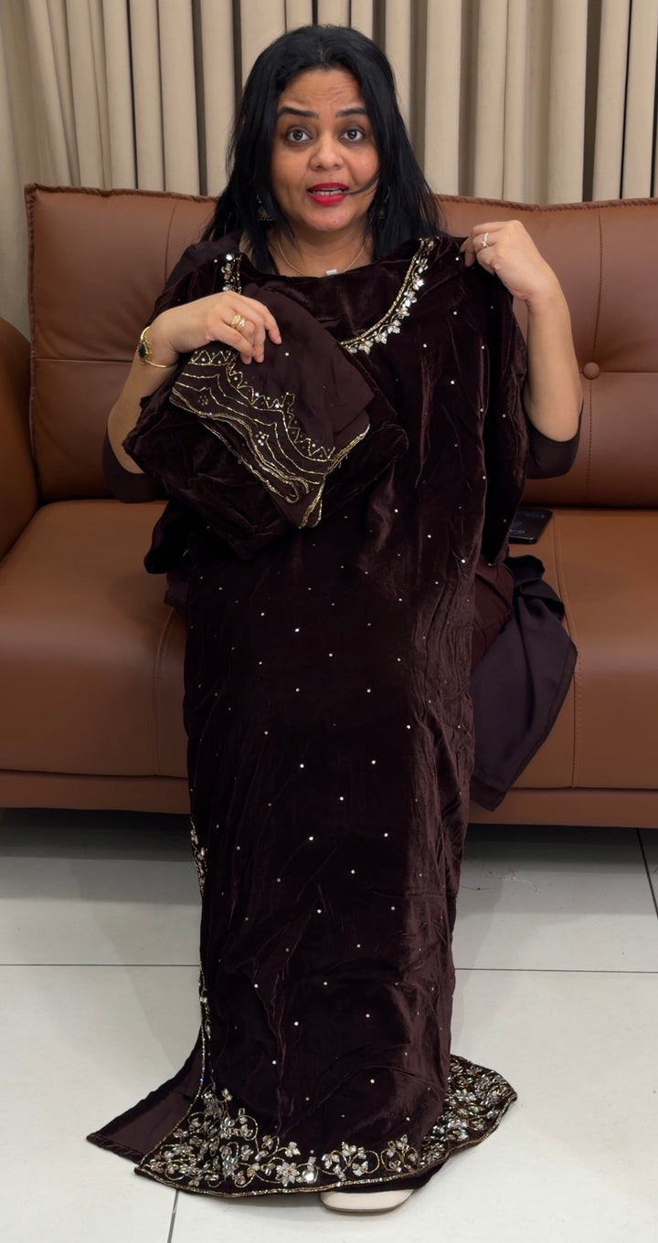 HANDWORKE VELVET TOP,BOTTOM AND DUPATTA - NUWA-1805
