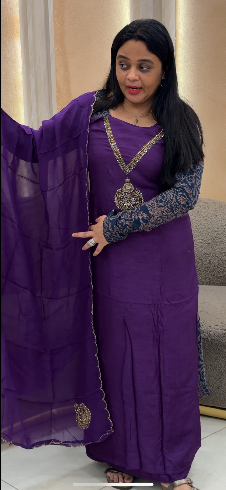 OFFER SALE HAND WORKED DOLA SILK UNSTITCHED SALWAR SUITS - 2407