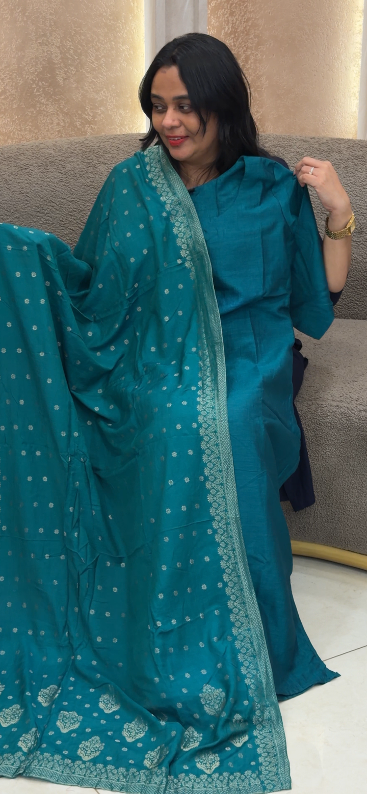 SEMI RAW SILK TOP, BOTTOM AND DUPATTA - NUWA - 2425