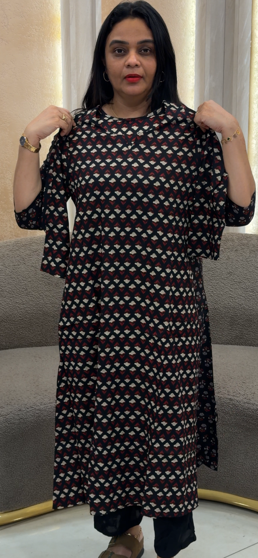 PRINTED COTTON LONG ALINE TOPS - NUWA - 1294