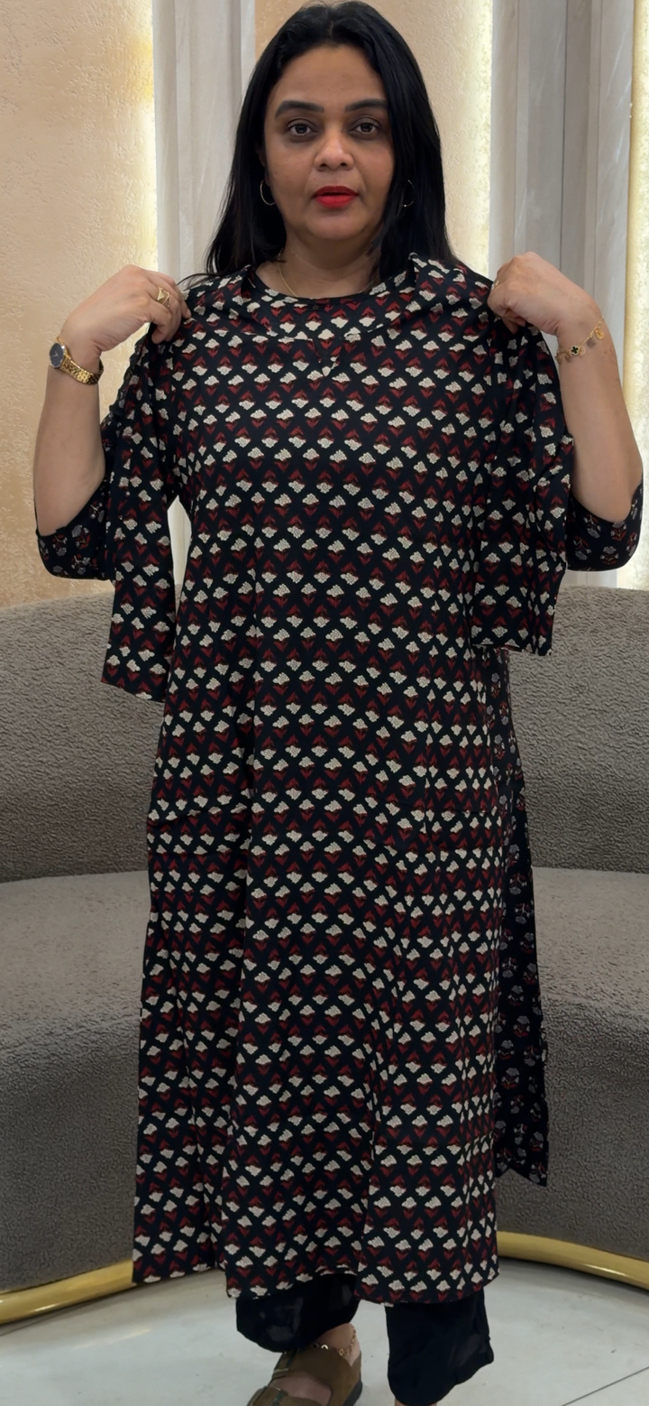 PRINTED COTTON LONG ALINE TOPS - NUWA - 1294