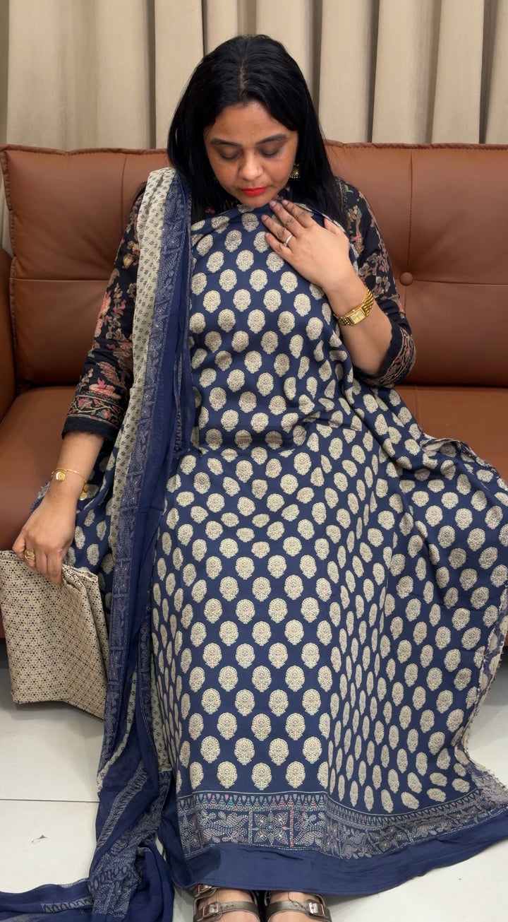 PRINTED CHANDERI UNSTITCHED SALWAR SUITS - NUWA-2376