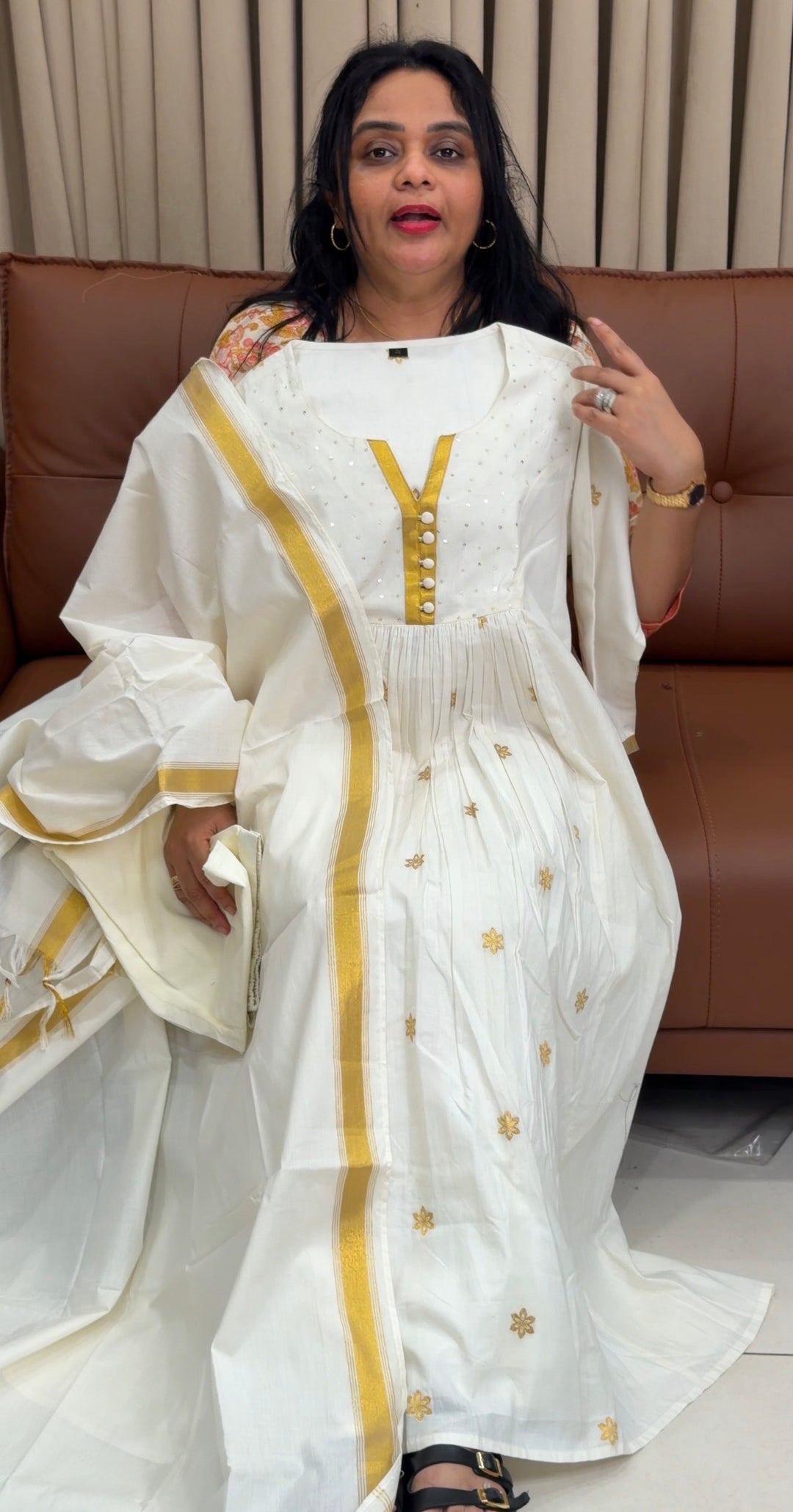 HANDLOOM COTTON ALINE TOP ,BOTTOM AND DUPATTA - NUWA-1861
