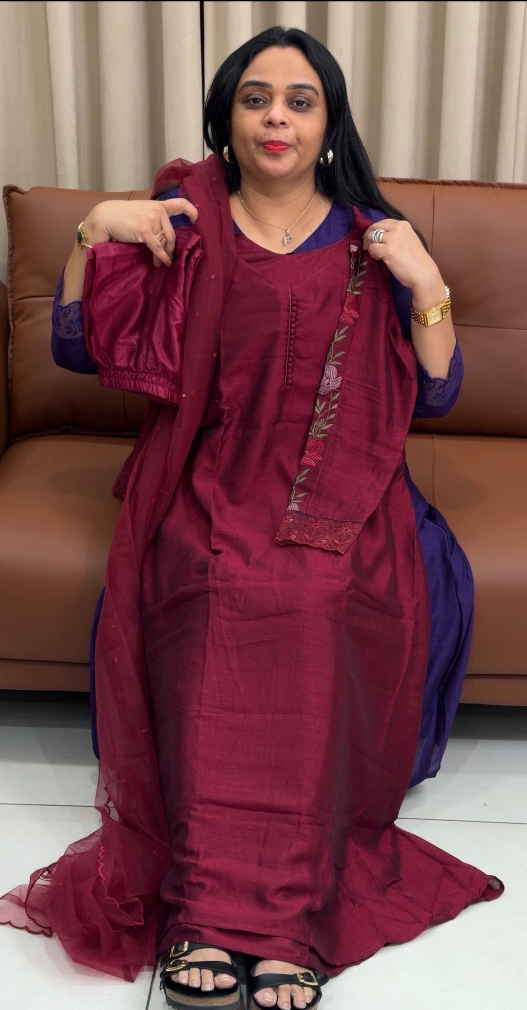 SEMI RAW SILK ALINE TOP,BOTTOM AND DUPATTA - NUWA-2181