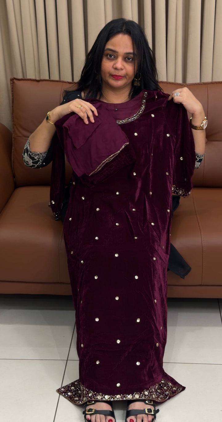 HANDWORKED VELVET TOP,BOTTOM AND DUPATTA - NIUWA-1835