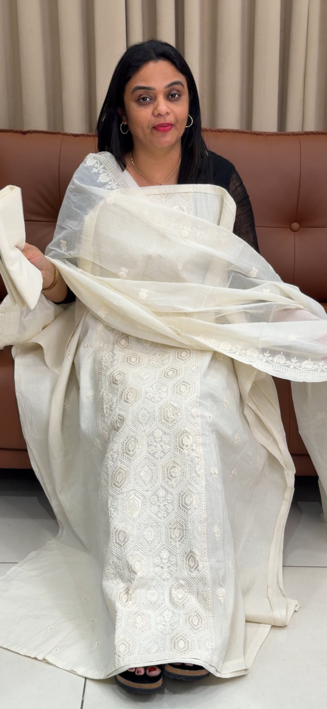 COTTON LUCKNOWI UNSTITCHED SALWRA SUITS - NUWA - 1594