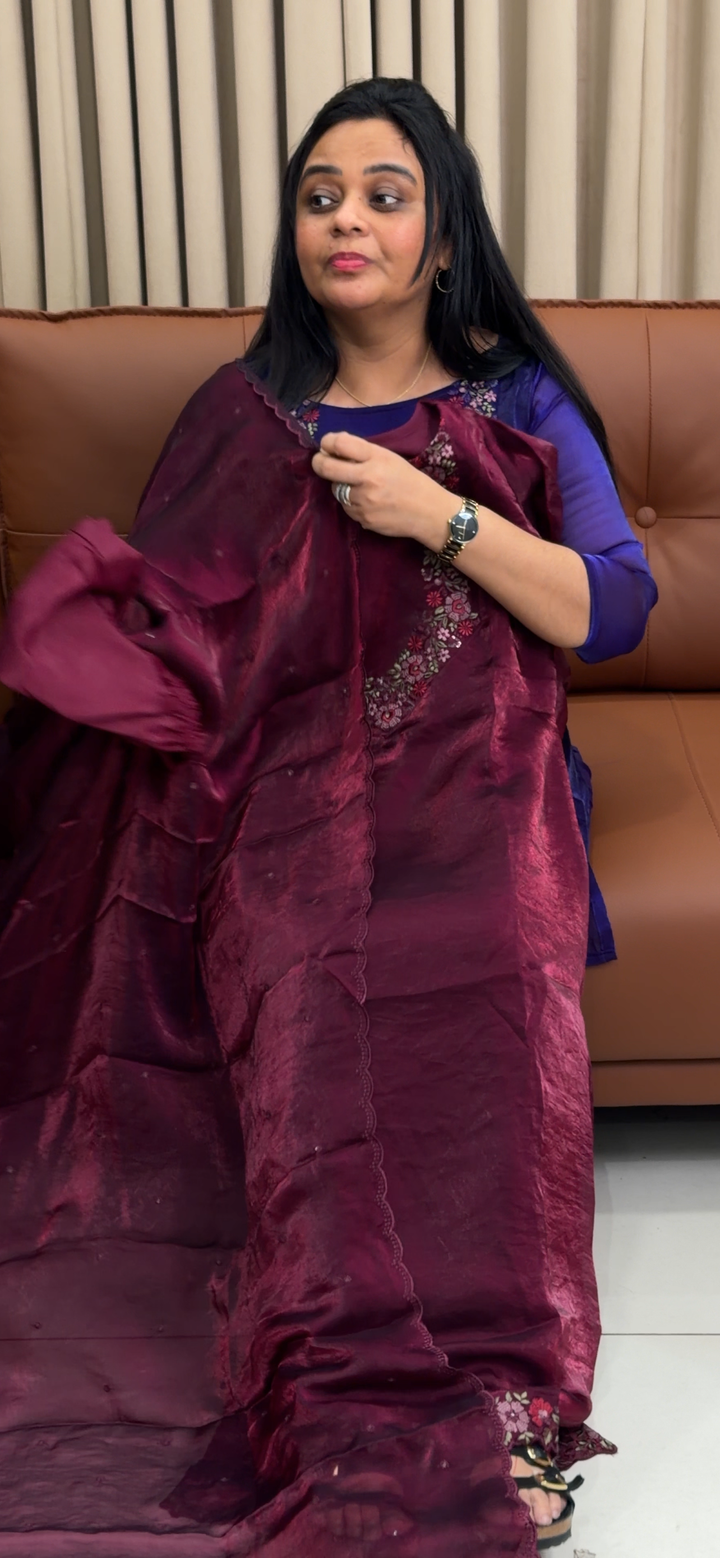 VELVET ORGANZA TOP, BOTTOM AND DUPATTA - NUWA - 1998