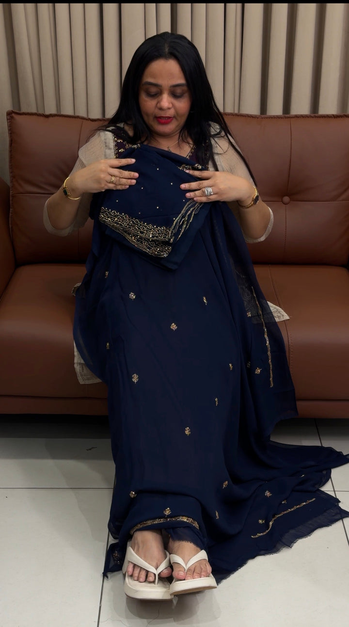 HAND WORKED GEORGETTE UNSTITCHED SALWAR SUITS - NUWA-1910