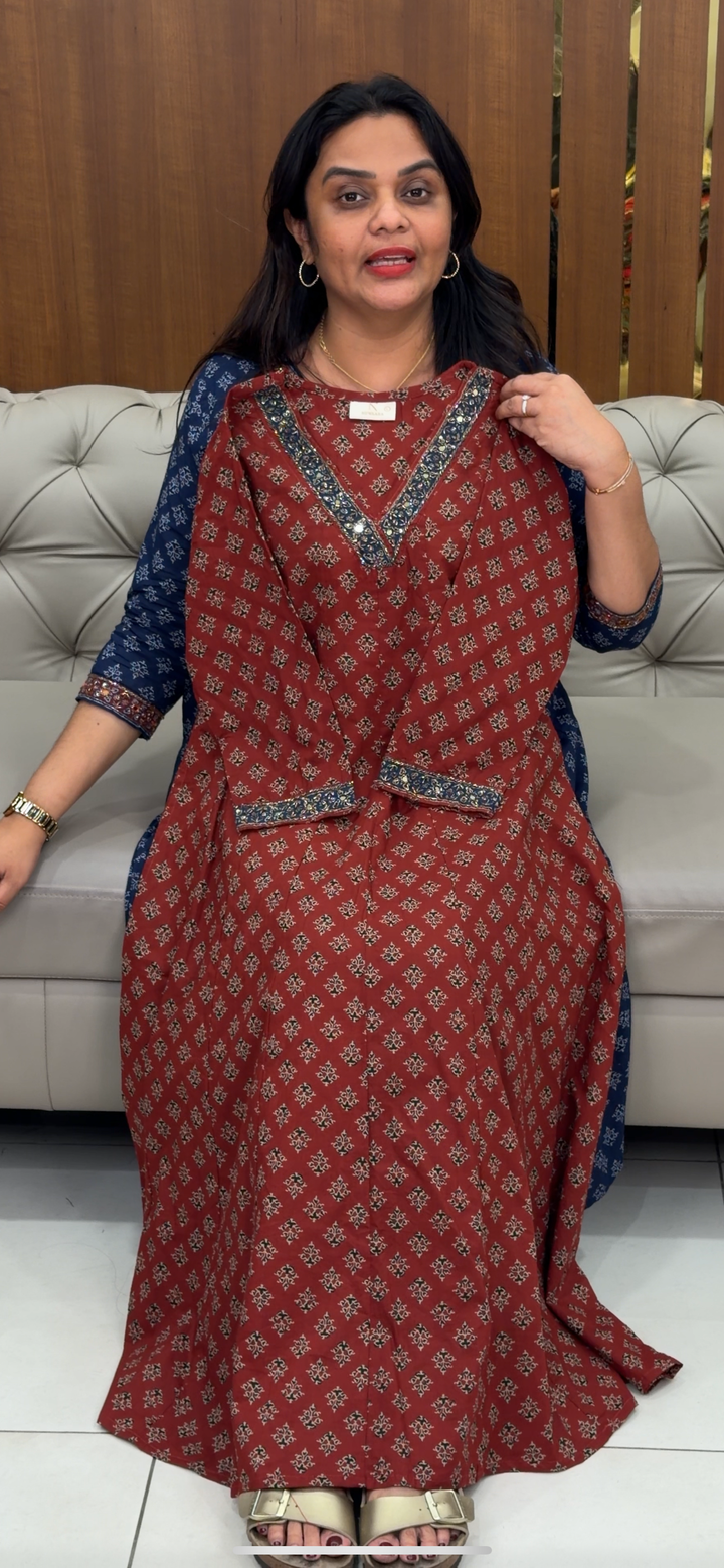 PRINTED COTTON ANARKALI TOP - NUWA - 397