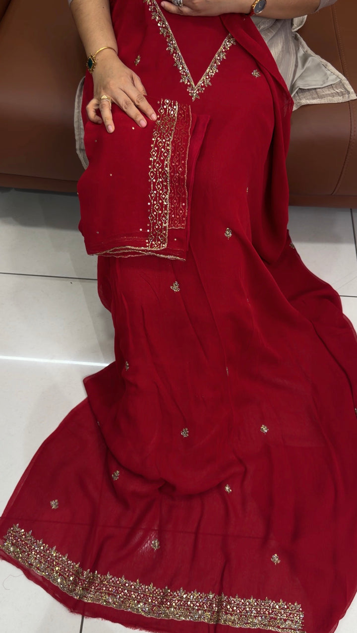 HAND WORKED GEORGETTE UNSTITCHED SALWAR SUITS - NUWA-1910