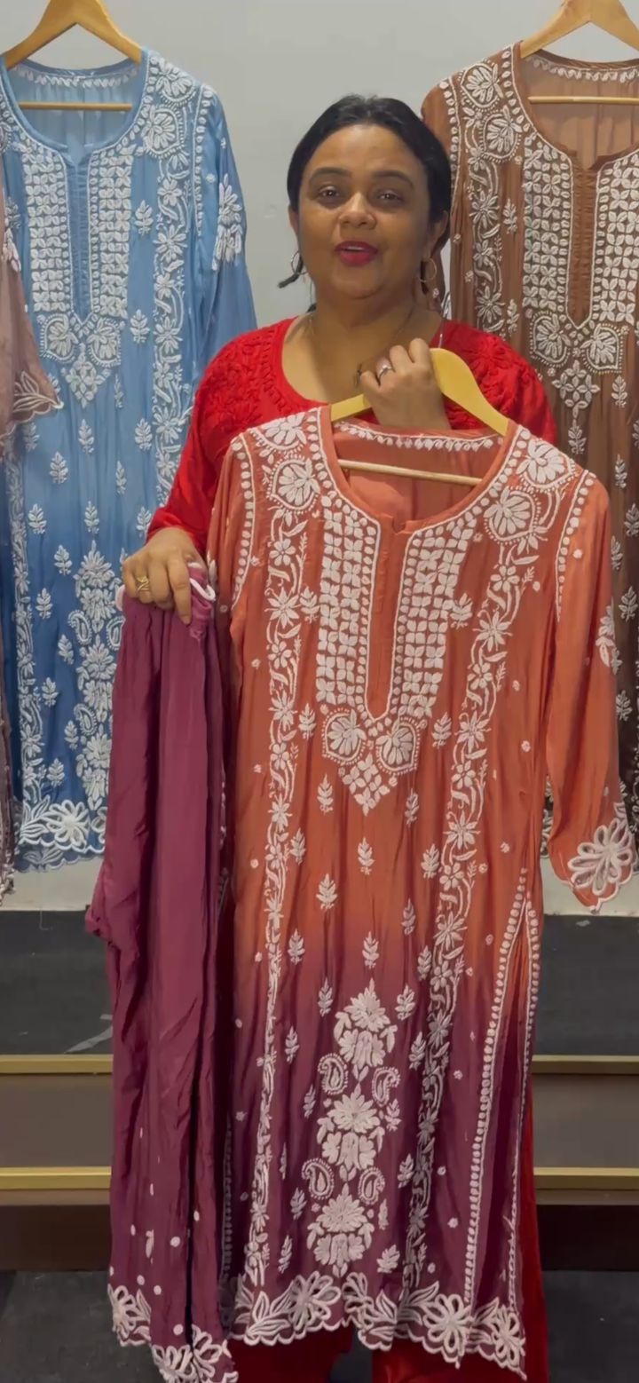 MUSLIN SILK CHIKANKARI TOP AND BOTTOM -  NUWA - 2532