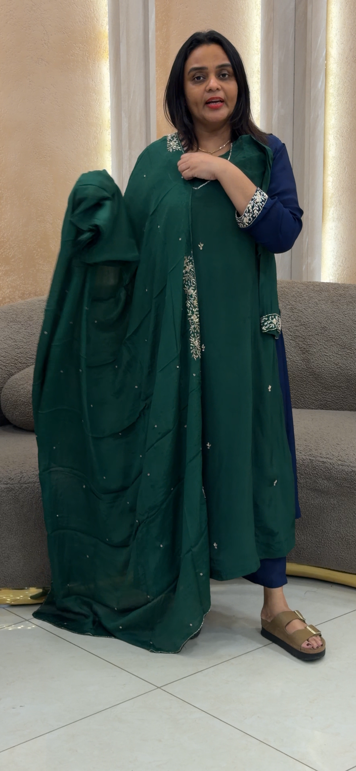 CRAPE SILK TOP, BOTTOM AND DUPATTA - NUWA - 1038