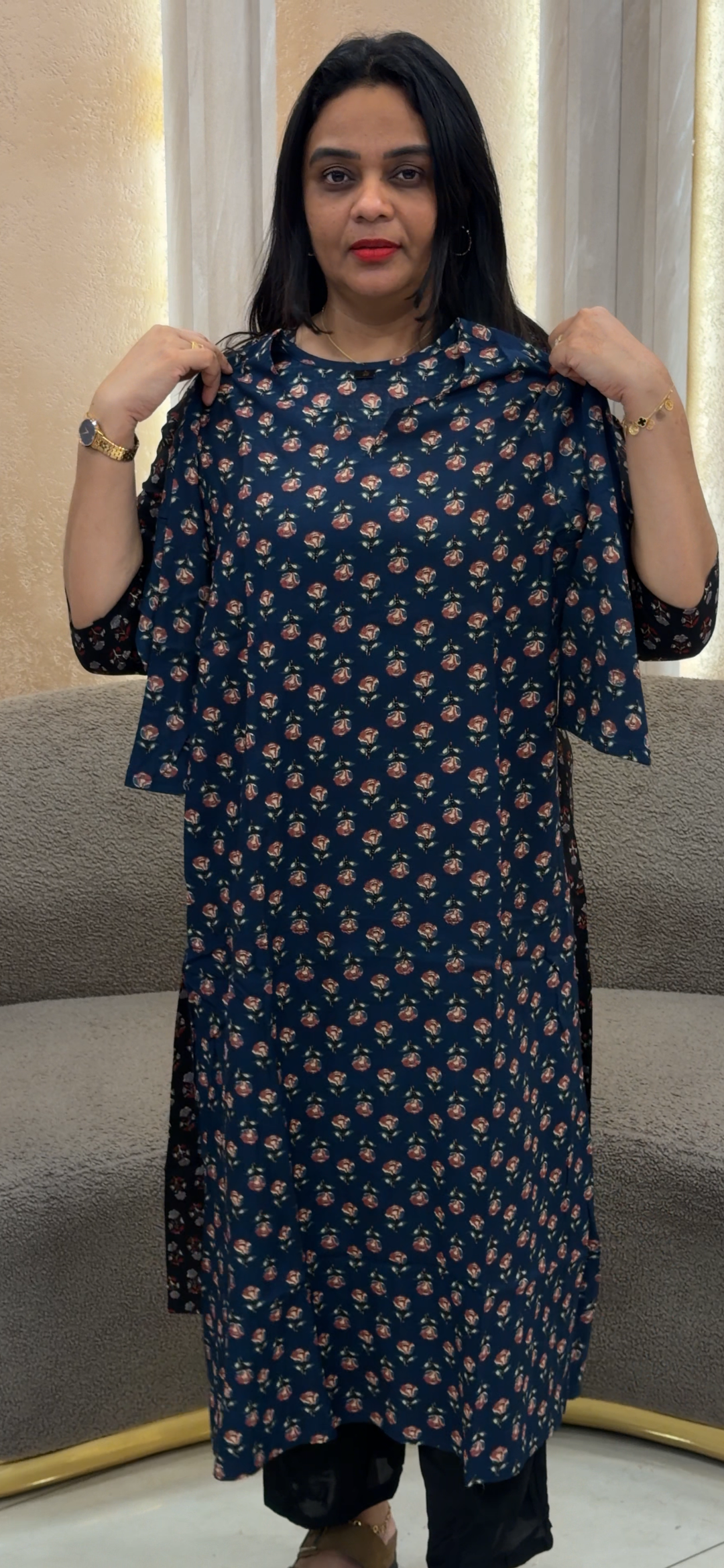 PRINTED COTTON LONG ALINE TOPS - NUWA - 1294