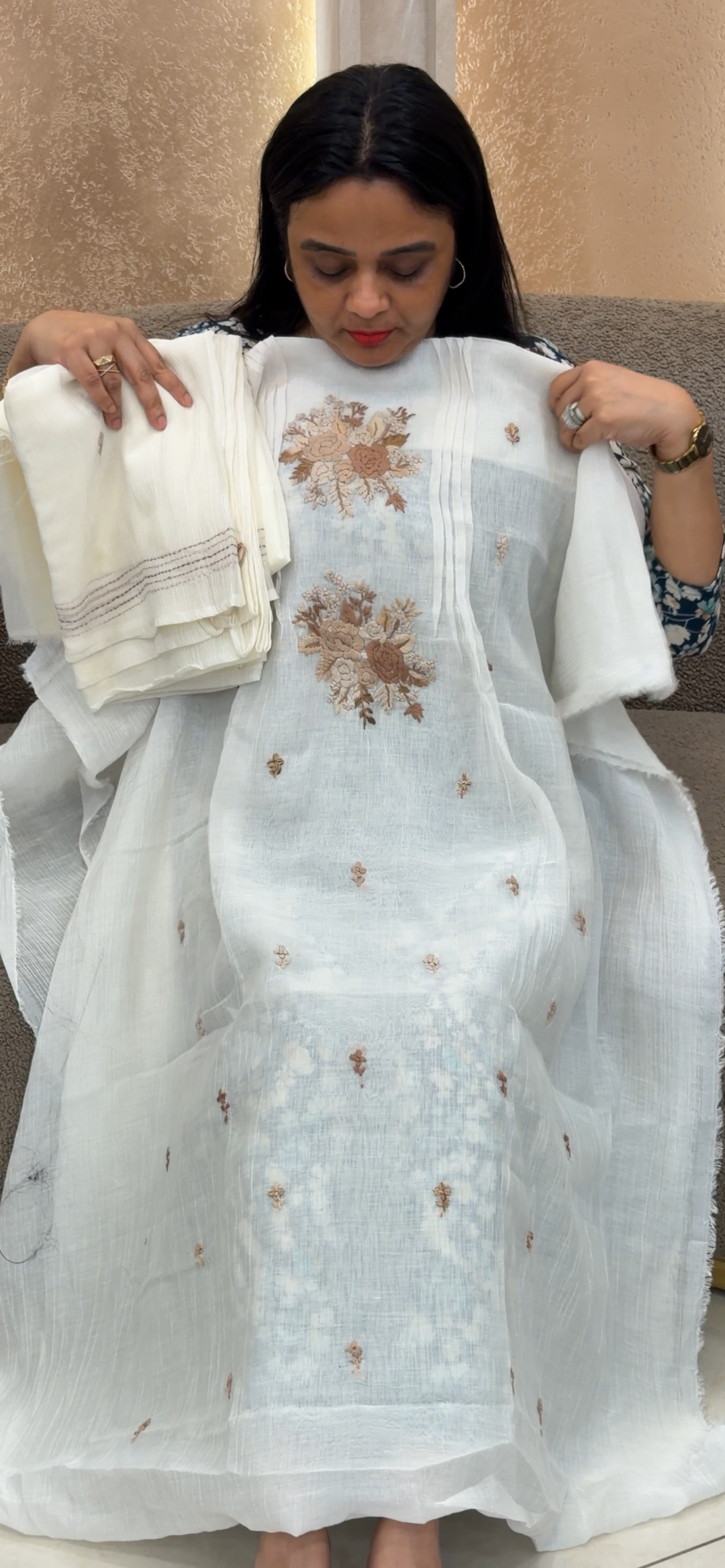 HAND WORKED MUL CRUSH UNSTITCHED SALWAR SUITS - NUWA - 2412