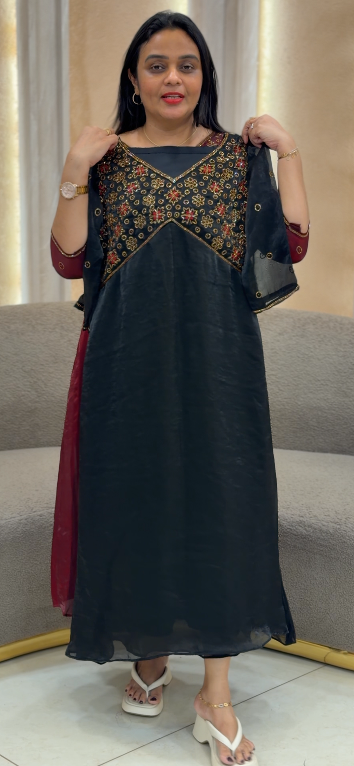 HAND WORKED VELVET ORGANZA ALINE TOP - NUWA-1173