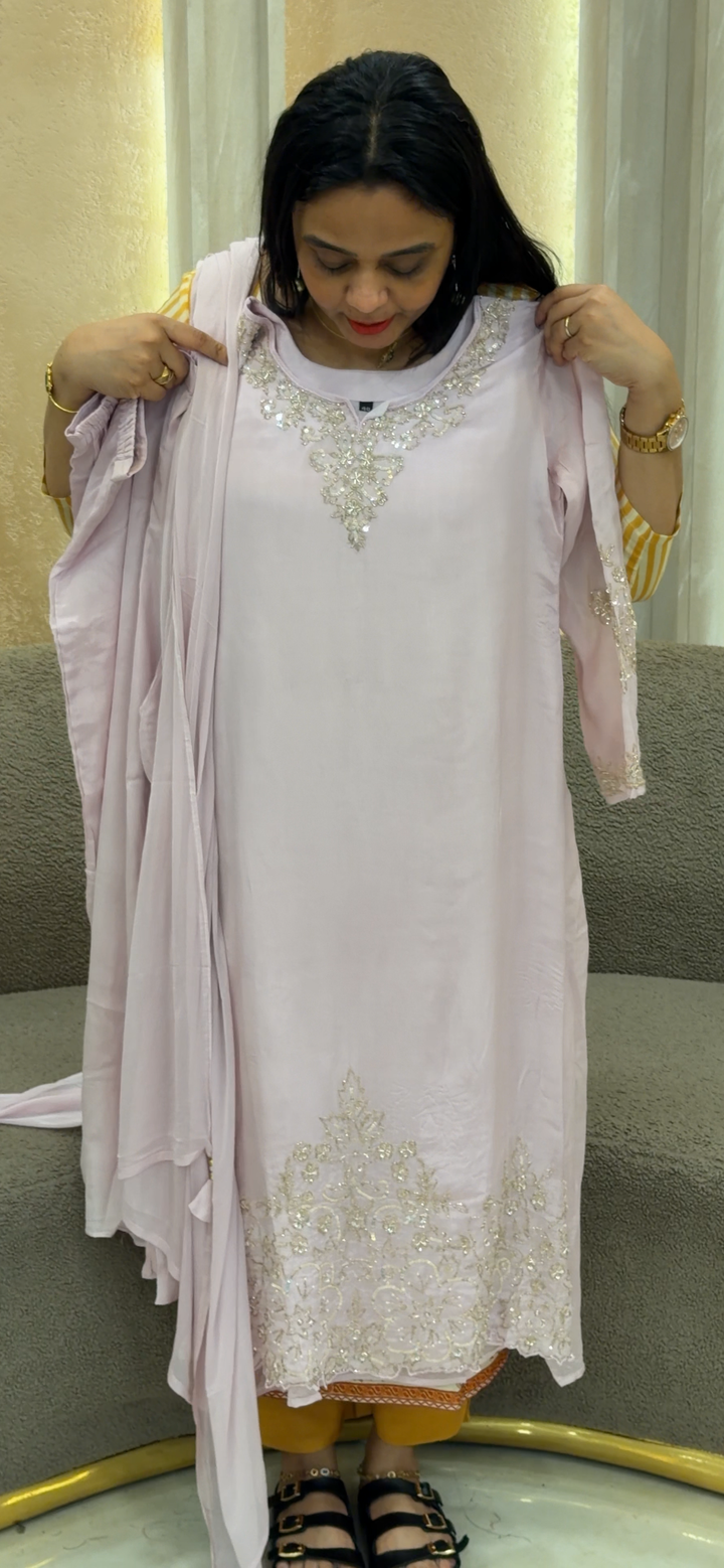 PLATINUM CHIFFON TOP, BOTTOM AND DUPATTA - NUWA - 2306