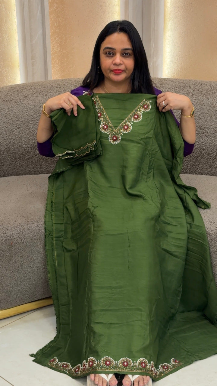 HANDWORKED SILK UNSTITCHED SALWAR SUITS  - NUWA-1404