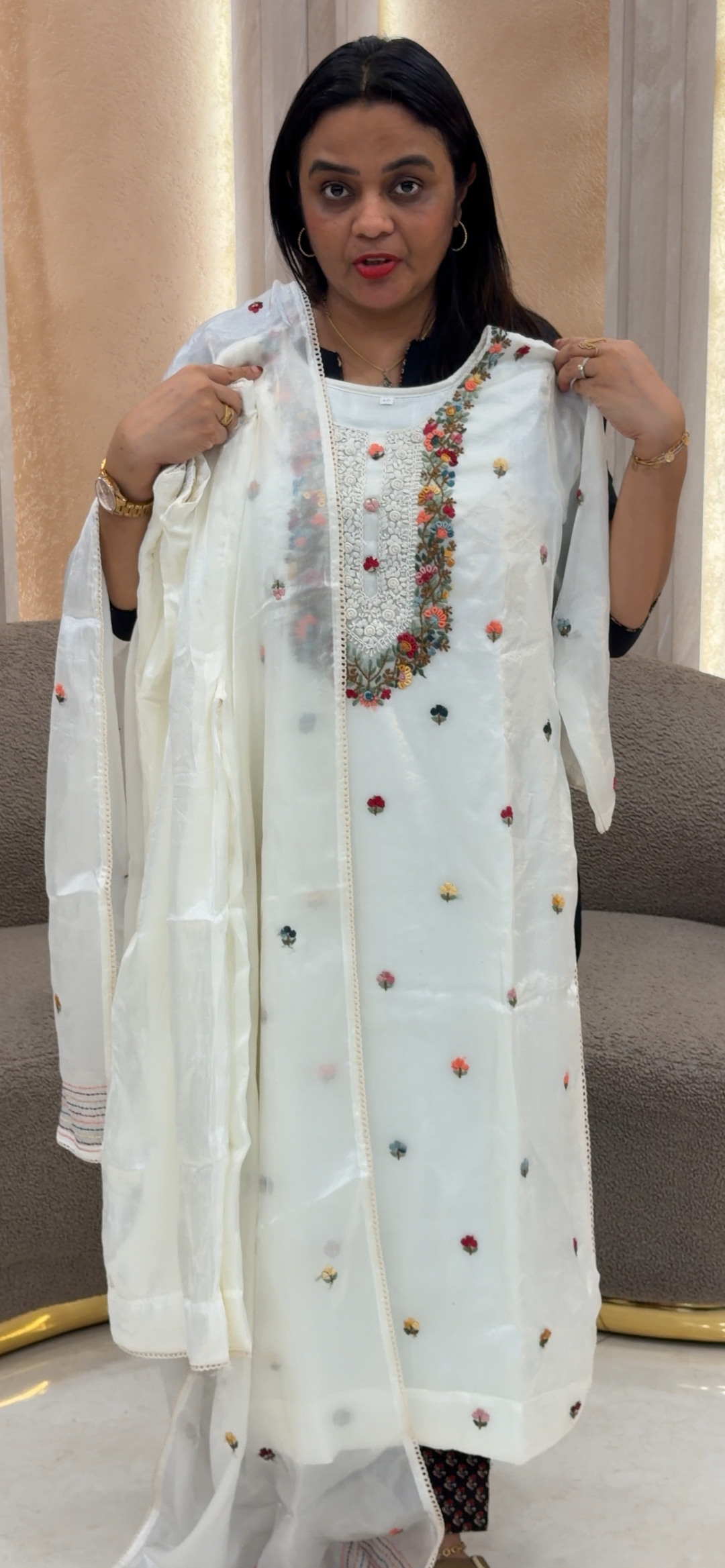 VELVET ORGANZA TOP, BOTTOM AND DUPATTA - NUWA - 2029