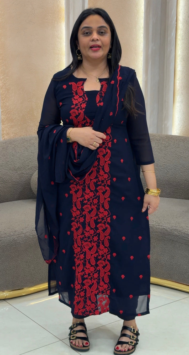 IN-HOUSE FAUX GEORGETTE TOP,BOTTOM AND DUPATTA - IHA 1664