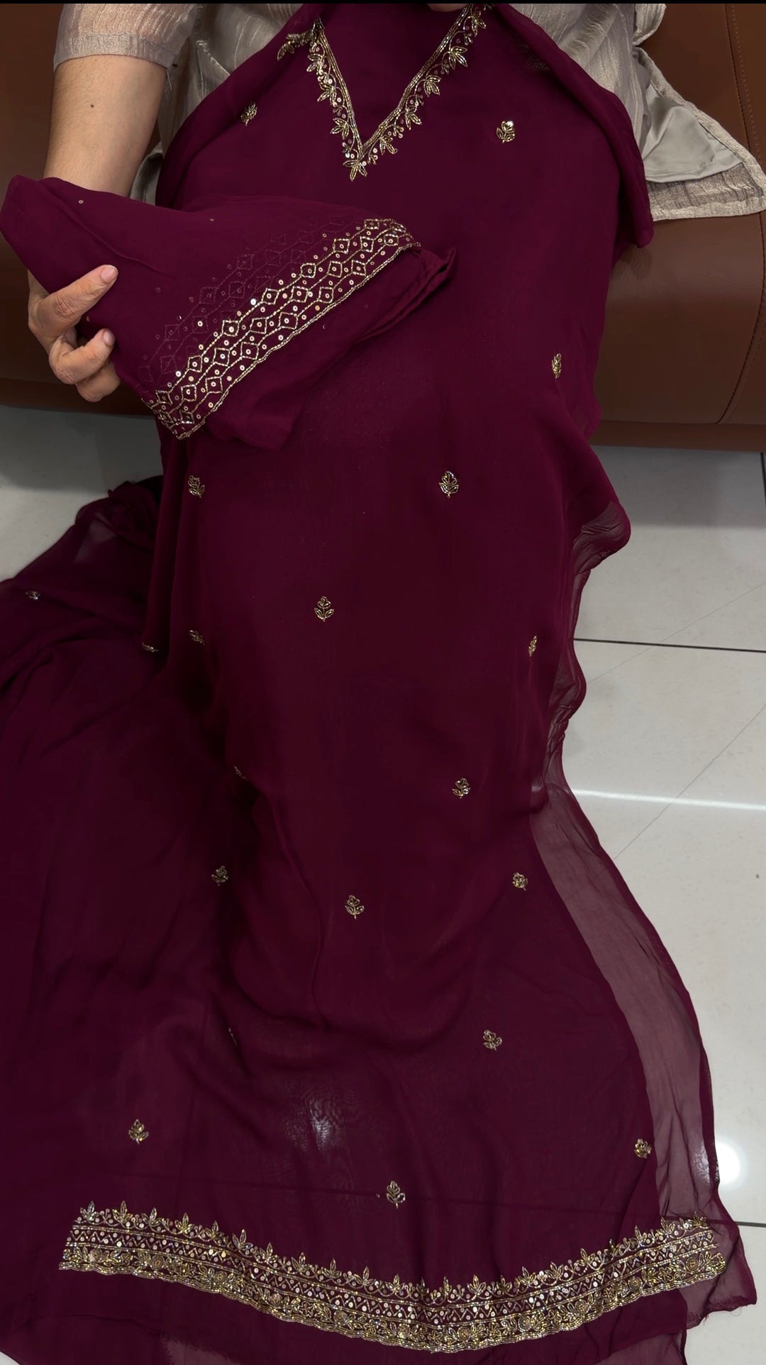 HAND WORKED GEORGETTE UNSTITCHED SALWAR SUITS - NUWA-1910