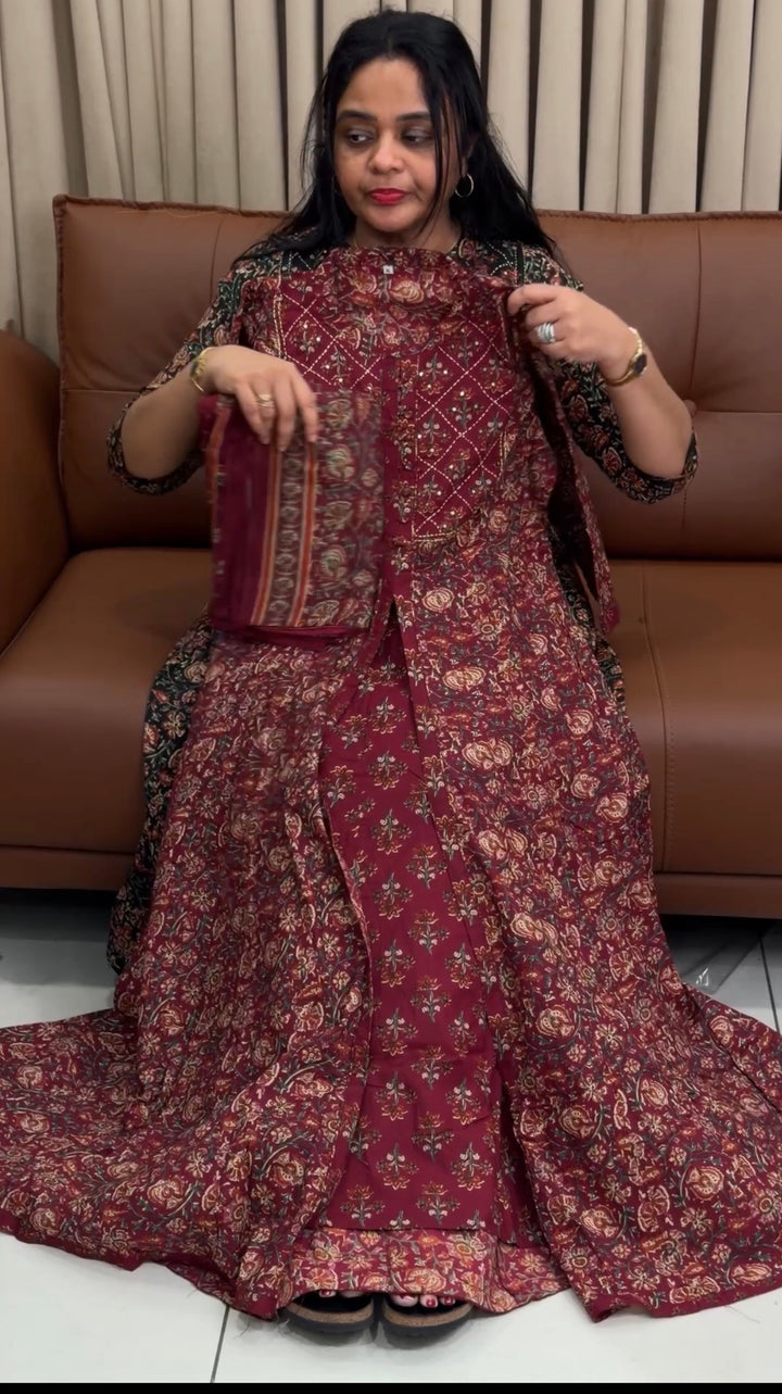 PRINTED ANARKALI TOP ,BOTTOM AND DUPATTA - NUWA- 1864