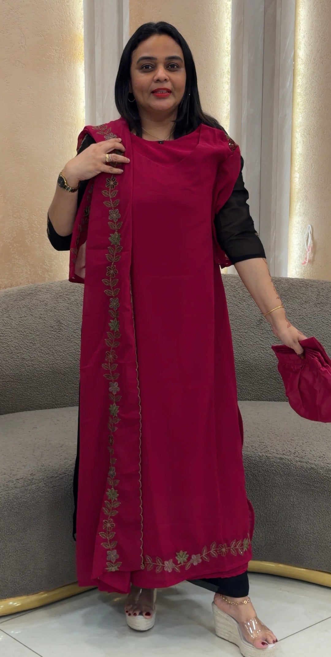 FAUX GEPORGETTE TOP,BOTTOM AND DUPATTA - NUWA-1234