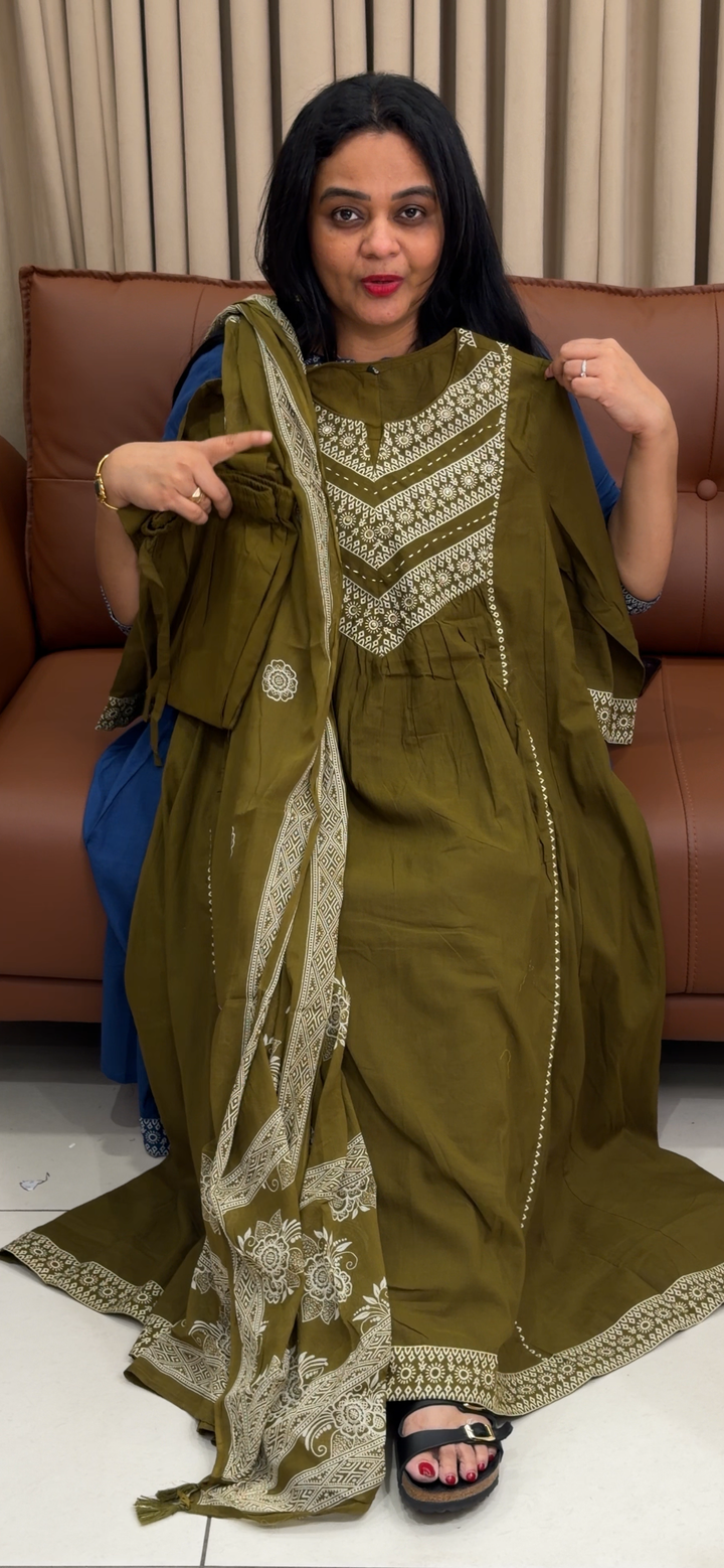 COTTON ALINE TOP, BOTTOM AND DUPATTA - NUWA - 1808