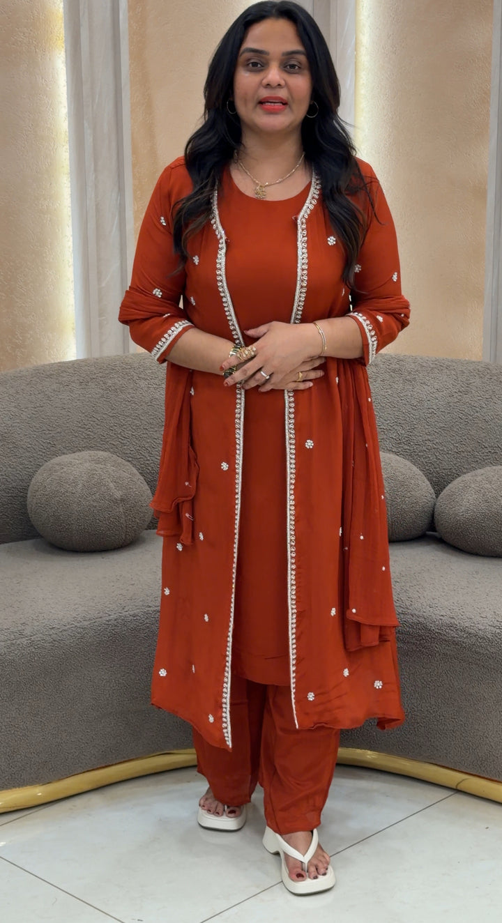 PLATINUM CHIFFON TOP,BOTTOM AND JACKET - NUWA-425