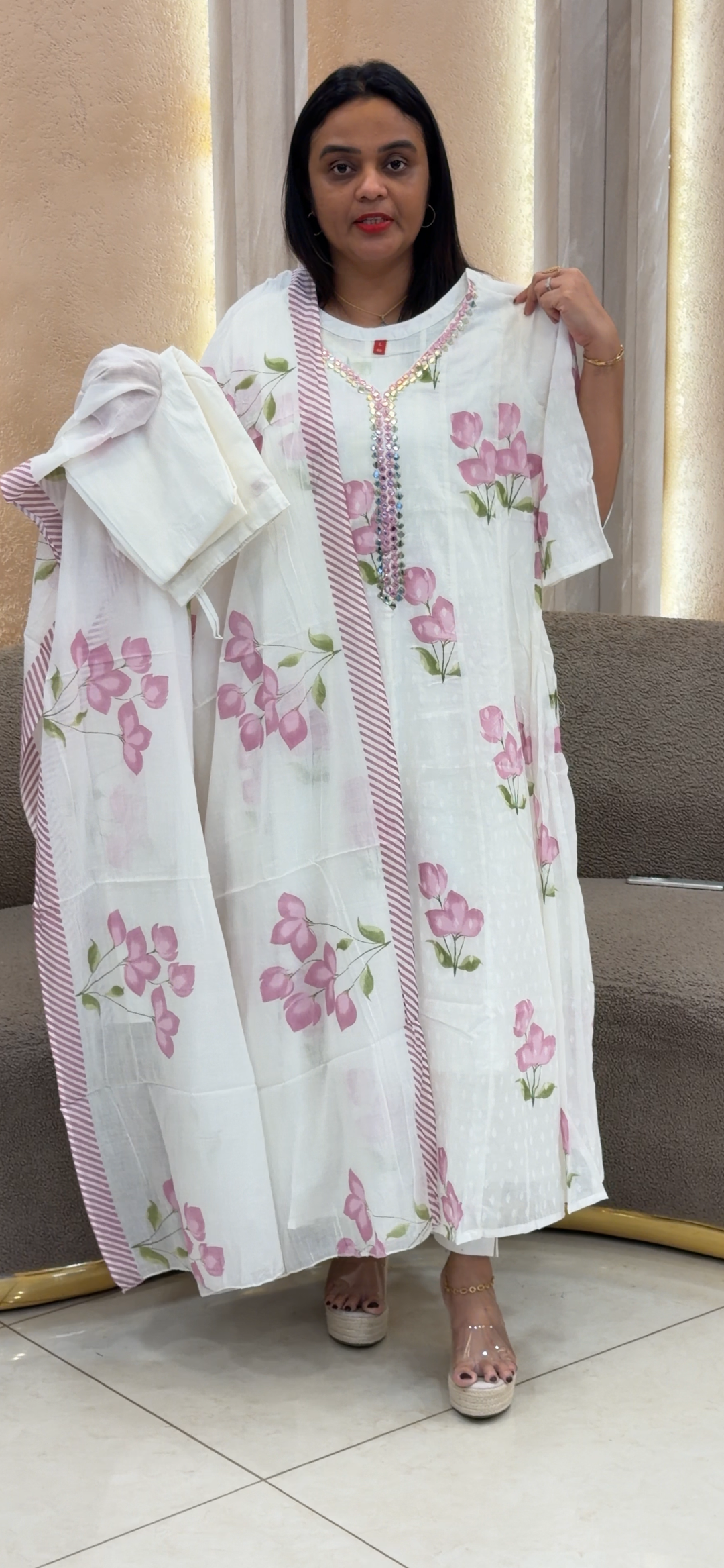 COTTON ANARKALI TOP, BOTTOM AND DUPATTA  - NUWA - 1182