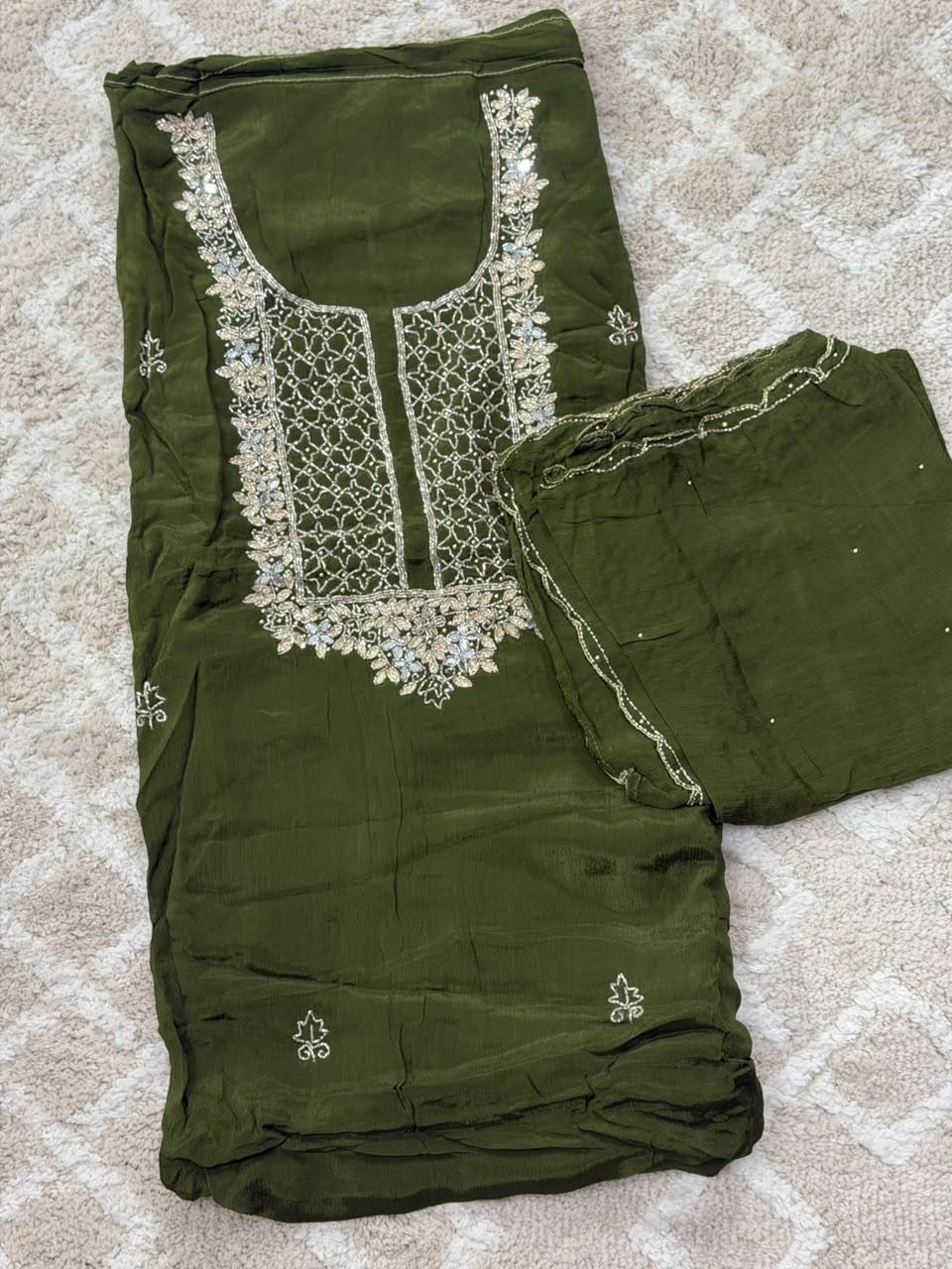 VISCOSE HAND WORKED UNSTITCHED SALWAR SUITS - NUWA - 2516